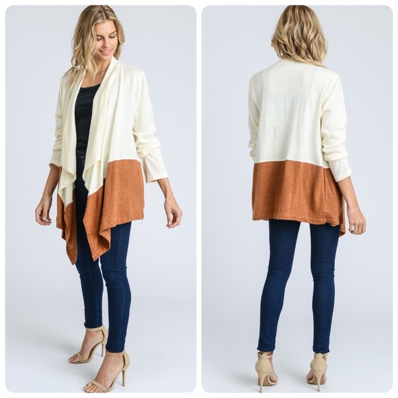 White and Tan Dipped Sweater - Picture 3 of 4